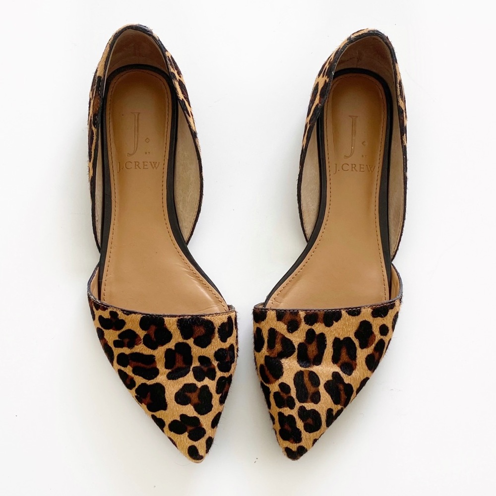 J Crew Zoe Leopard Calf Hair D'Orsay Pointy Flats